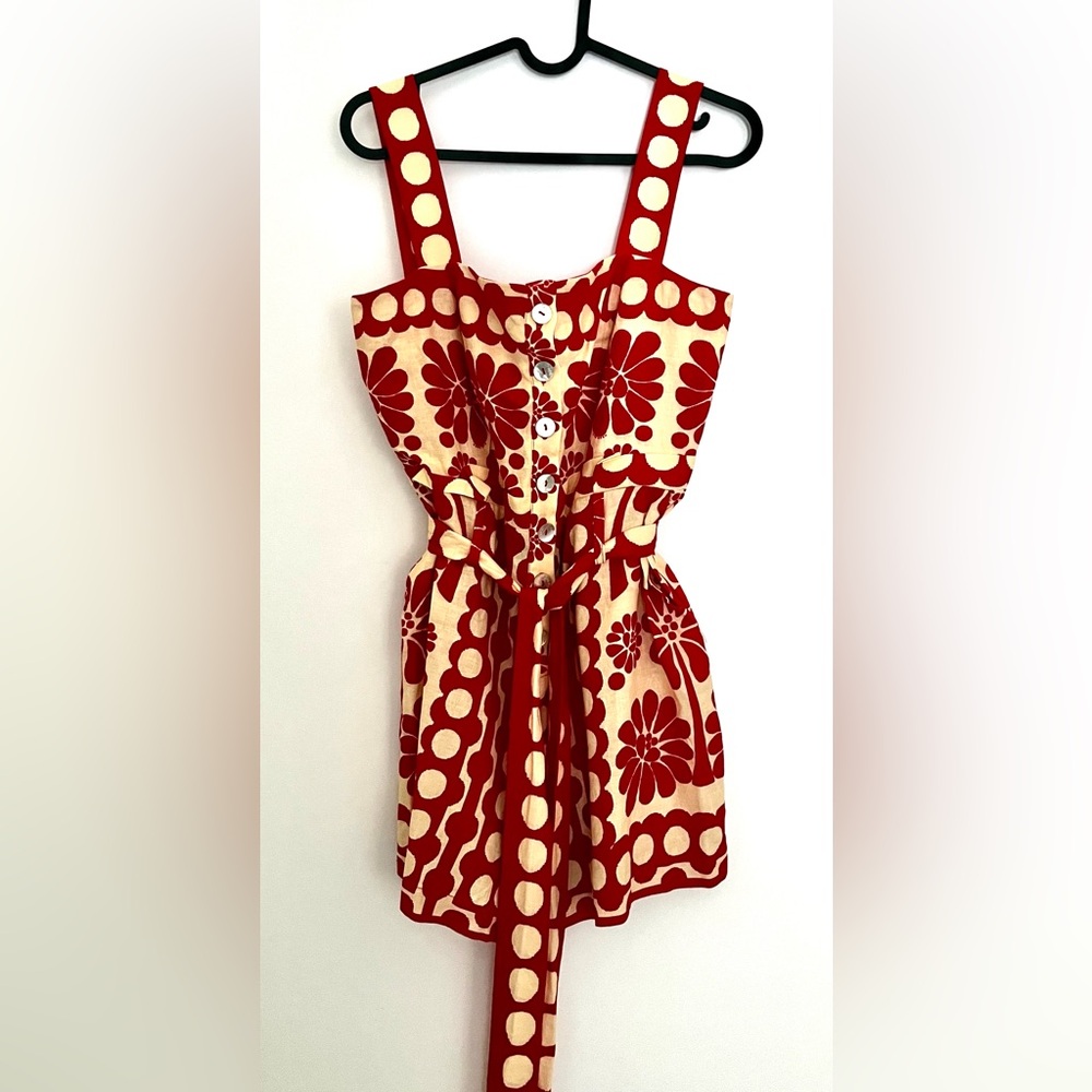 FARM Rio Red and Cream Floral Belted Romper